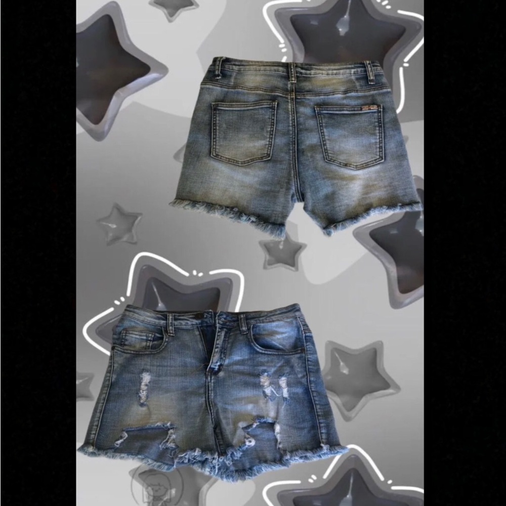 Source Unknown Distressed Jean Shorts - Blue - Picture 2 of 3